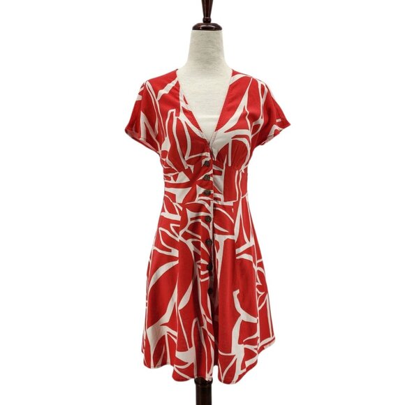 NEW Marine Layer Womens XS Dress Camila Mini Sunset Mosaic Hemp Blend Red Boho - Picture 14 of 14
